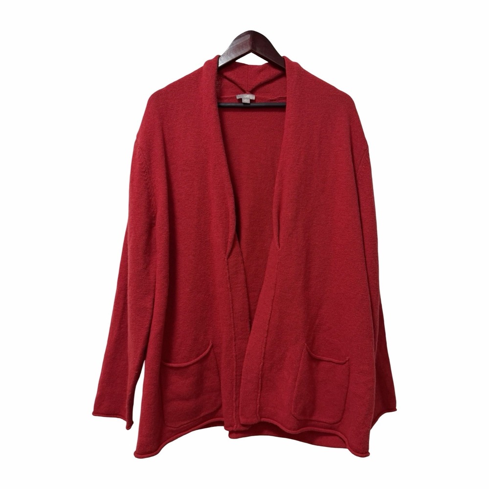 J Jill Womens Merino Wool Cashmere Blend Open Front Cardigan Size XL Tomato Red